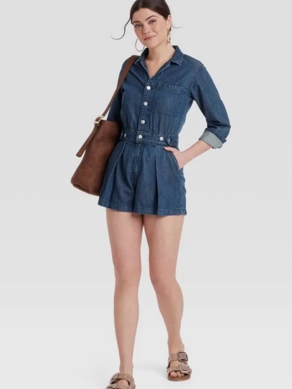 Universal Threads Denim Button-Front Romper in Dark Blue 🎯